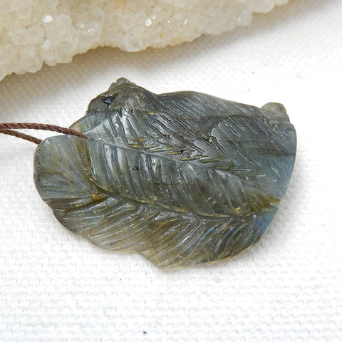 Hand Carved Labradorite Squirrel Pendant , 35x28x8mm, 12.4g - MyGemGarden