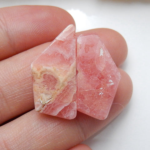 Natural Argentina Rhodochrosite Gemstone Cabochon Pair, 23x11x6mm, 6.1g - MyGemGarden