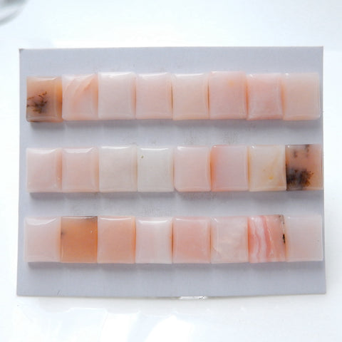 24 PCS Pink Opal Rectangle Gemstone Cabochons, 10x8x4mm, 12.6g - MyGemGarden