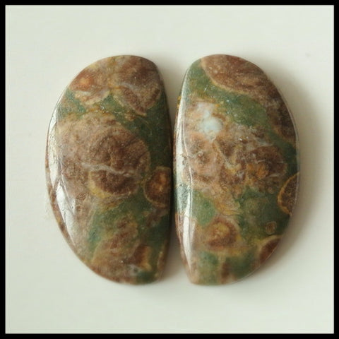 Natural Mushroom Jasper Gemstone Cabochon Pair 24x13x5mm,5.1g - MyGemGarden