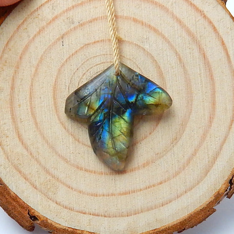 Labradorite Carved Leaf Pendant Bead, 24x24x4mm, 2.4g - MyGemGarden