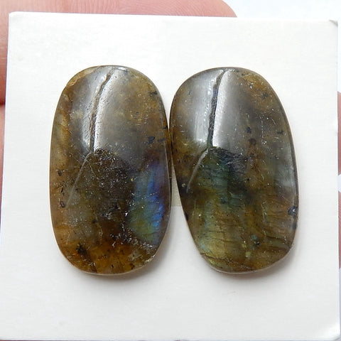 Natural Labradorite Gemstone Cabochon Pair, 24x14x5mm, 6.4g - MyGemGarden