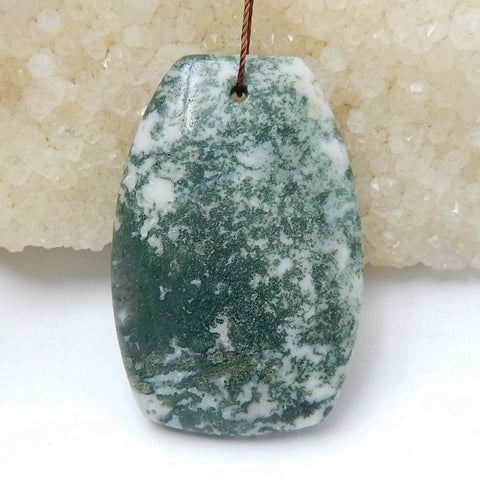 Natural Moss Agate Drilled Pendant Bead, 44x29x7mm, 15.9g - MyGemGarden