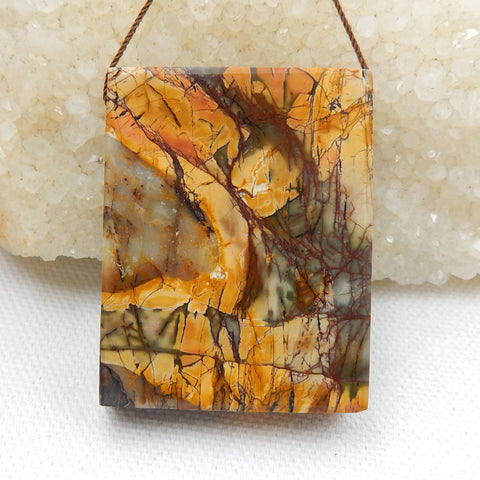 New, Carved Gemstone Multi-Color Picasso jasper Pendant , 46x36x13mm, 45.6g - MyGemGarden