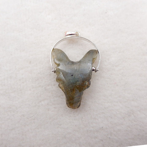 Natural Labradorite Carved wolf head Pendant with 925 Sterling Silver 24x18x8mm, 4.5g