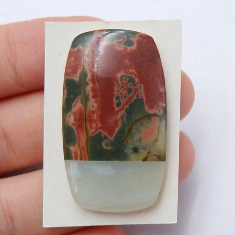 Natural Multi-Color Picasso jasper and Amazonite Glued Rectangle Cabochon, 35x20x6mm, 7.6g - MyGemGarden