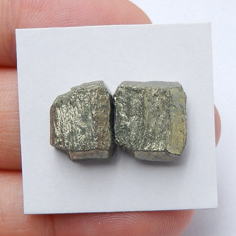 Natural Pyrite Gemstone Cabochon Pair, 11x10x5mm, 3.8g - MyGemGarden