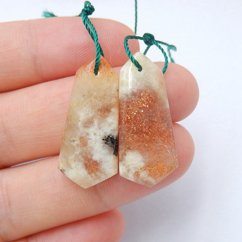 Natural Sunstone Drilled Earrings Pair, stone for Earrings making, 26x11x4mm, 4.5g - MyGemGarden