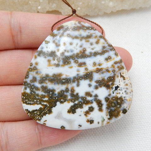 Natural Ocean Jasper Drilled Gemstone Pendant Bead, 45x45x8mm, 27.9g - MyGemGarden