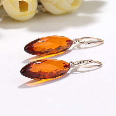 New Design Hot Sale 925 Silver with Natural Amber Gemstone Earrings 4.1g - MyGemGarden