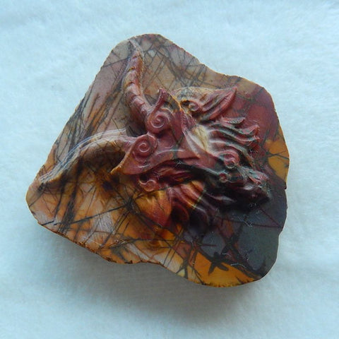 Natural Carved Multi-Color Picasso Jasper animal Cabochon, 59x57x13mm, 68.1g - MyGemGarden