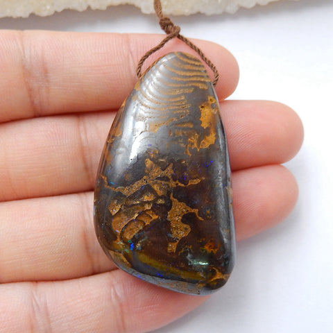 Natural Boulder opal Drilled Gemstone Pendant Bead, 43x25x13mm, 23g - MyGemGarden