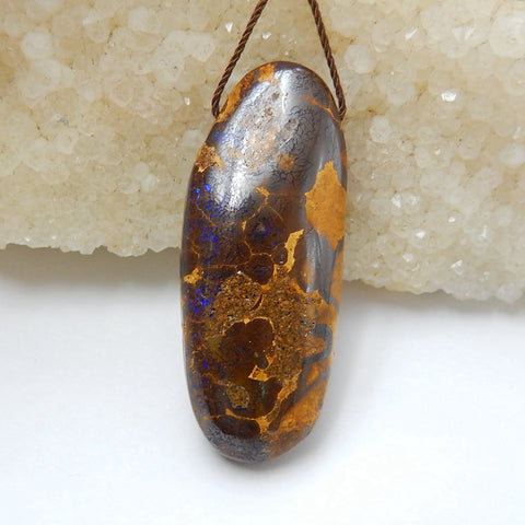 New, Natural Boulder opal Drilled Gemstone Pendant Bead, 44x18x10mm, 11.8g - MyGemGarden