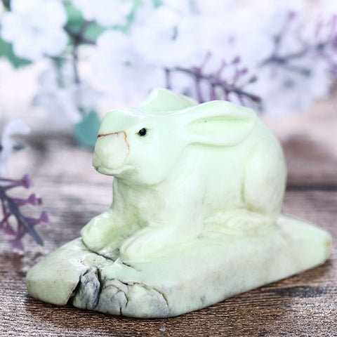 Carved Lemon Jade Gemstone Rabbit Cabochon, 66x30x36mm, 79.1g - MyGemGarden