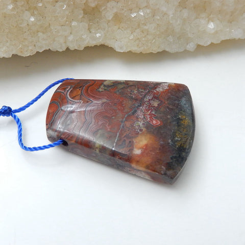 Natural Crazy Lace Agate Pendant Bead, 35x27x9mm, 15.3g - MyGemGarden