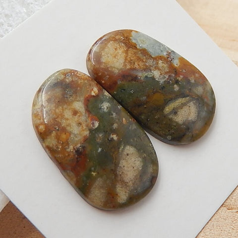 Natural Us Biggs Jasper Gemstone Cabochons pair, 21x13x3mm, 2.9g - MyGemGarden