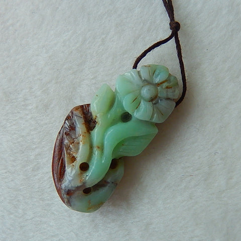 Chrysoprase Carved Flower Drilled Pendant Bead, 41x19x10mm, 9.3g - MyGemGarden