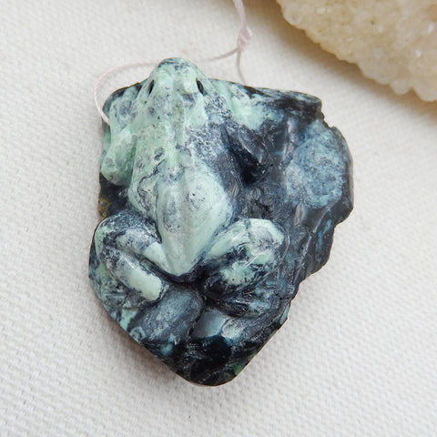 Hand Carved Gemstone Green Turquoise Frog Pendant , 41x35x17mm, 25.4g - MyGemGarden