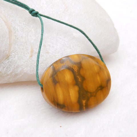 Naturel Exquis Multicolor Sculpté Ocean Jasper Ovale Gemstone Pendentif Perle, 35X25X9mm, 13g