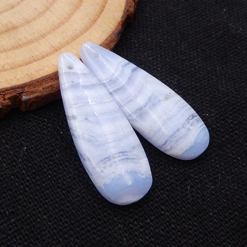 Blue Lace Agate Teardrop Earrings Stone Pair, stone for earrings making, 29x11x4mm, 4.2g