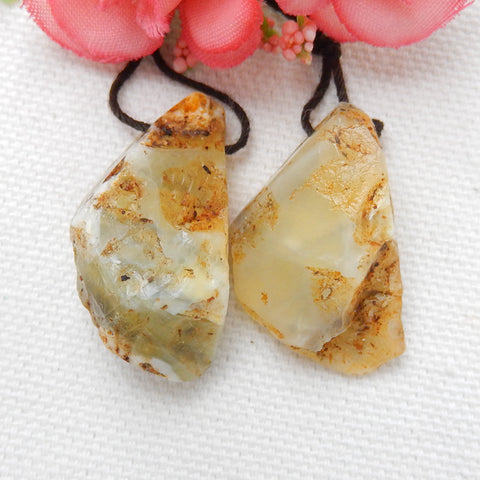 Nugget Yellow Opal Earrings Pair, stone for Earrings making, 28x15x12mm, 10.8g - MyGemGarden