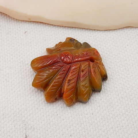 Handmade Warring States Red Agate Carved Indian Head Pendant, 25x25x7mm, 6.0g - MyGemGarden