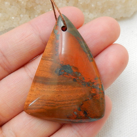 Natural Red River Jasper Gemstone Pendant Bead, 44x33x7mm, 13.2g - MyGemGarden