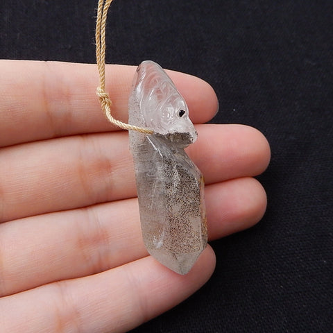 Carved wolf Quartz Gemstone Pendant, Fashion Pendant, Animal Necklace Pendant, Unique Pendant, 47x14x14mm, 13.6g - MyGemGarden