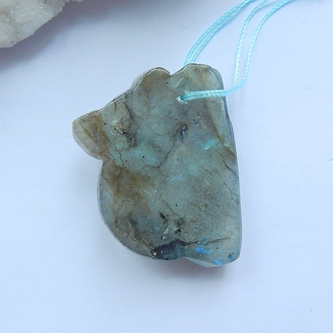 Labradorite carved koala Pendant Bead, 37x29x11mm, 15.2g - MyGemGarden