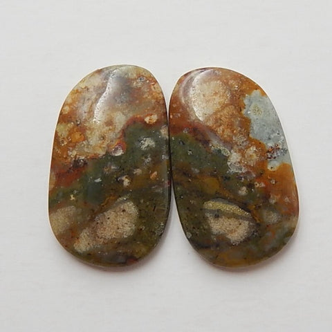 Natural Us Biggs Jasper Gemstone Cabochons pair, 21x13x3mm, 2.9g - MyGemGarden