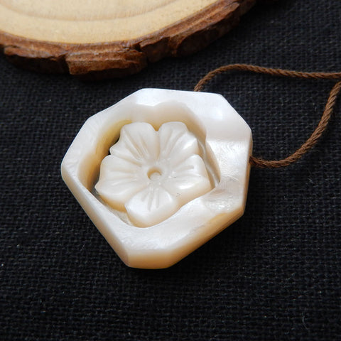 New Design!  Carved M.O.P Gemstone Flower Pendant Bead, 23x22x8mm, 5.6g - MyGemGarden