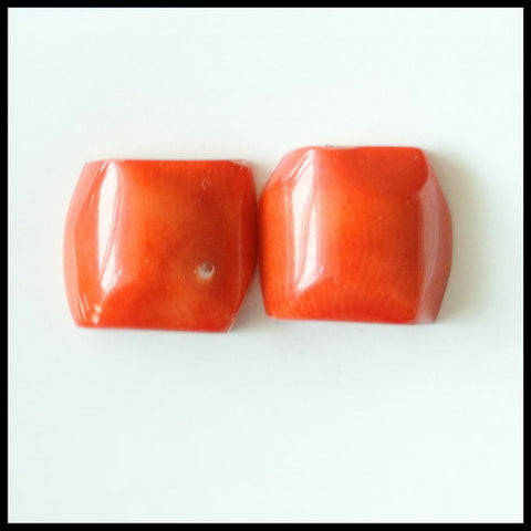 Natural Red Coral Gemstone Cabochon Pair 14x13x7mm,4.6g - MyGemGarden