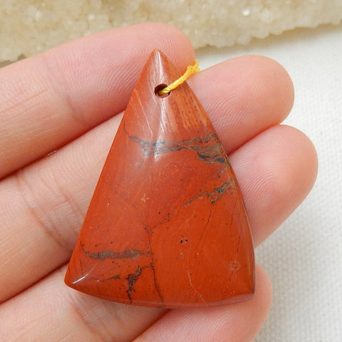 Natural Red River Jasper Drilled Gemstone Pendant Bead, 37x26x6mm, 8.2g - MyGemGarden