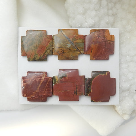 6 Pcs Multi-Color Picasso Jasper Cabochons,30x6mm,30x4mm,52.1g - MyGemGarden