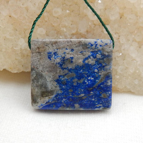 Rectangle Lapis Lazuli Drilled Gemstone Pendant Stone, 24x21x8mm, 9.7g