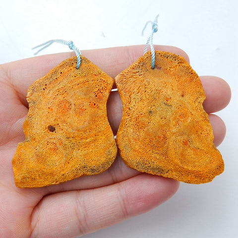 Natural  orange coral Earrings Pair, stone for Earrings making, 47x32x3mm, 7.4g - MyGemGarden