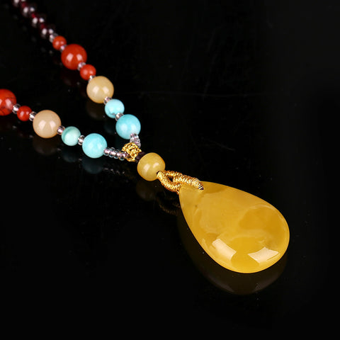 New Arrival Beeswax Necklace Pendant 30x21x10mm, Garnet 4.5mm Round Beads, 24.8g - MyGemGarden