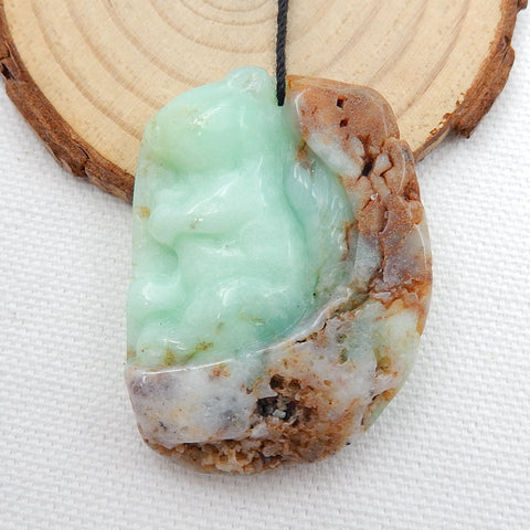 Handcrafted Carved Chrysoprase squirrel Pendant Bead, 45x32x9mm, 22.8g - MyGemGarden