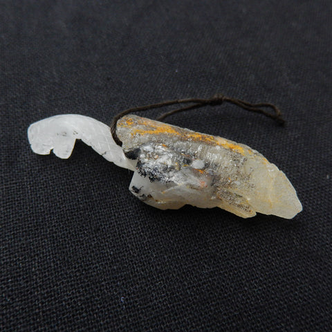 Natural ghost quartz hand carved snake pendant bead, 59x23x14mm, 14.5g - MyGemGarden