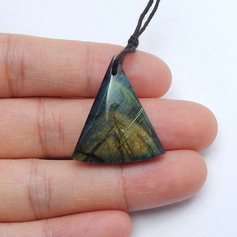 Natural Labradorite and Obsidian Triangle Gemstone Pendant Bead, 27x23x6mm, 3.8g - MyGemGarden