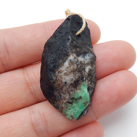 Natural nugget Emerald Green Pendant Bead, 39x21x13mm, 12.8g - MyGemGarden