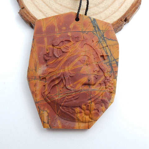 New design Multi-Color Picasso jasper Carved Gemstone Pendant Bead, 53x40x7mm, 25.1g - MyGemGarden