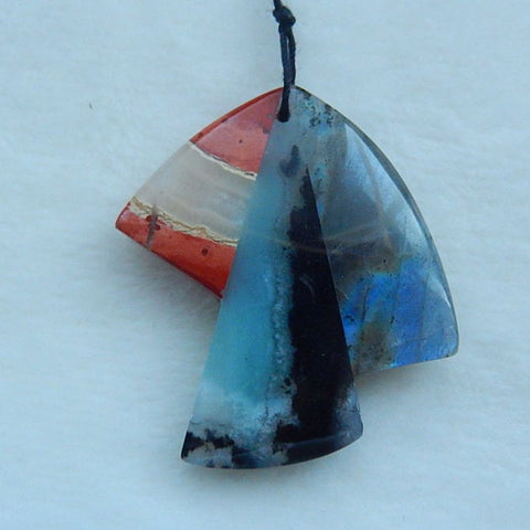 Natural Amazonite, Red River Jasper and Labradorite Glued Pendant, 47x43x8mm, 17.4g - MyGemGarden