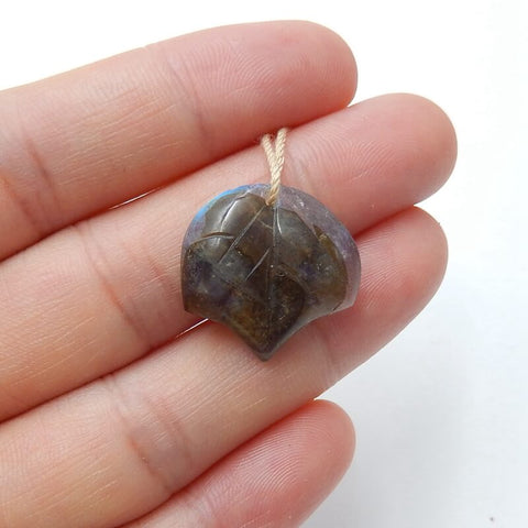 Natural Labradorite carved leaf Pendant Bead, 19x19x5mm, 2.6g - MyGemGarden