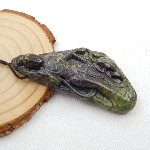 Dragons Blood Jasper Carved Guanyin Pendant Bead, 56x26x7mm, 16.9g - MyGemGarden