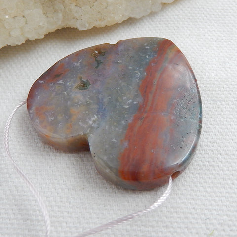 Natural Ocean Jasper Drilled Heart Pendant Bead, 41x39x5mm, 18g - MyGemGarden