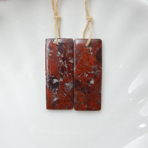 Natural Dragons Blood Jasper Rectangle Earrings Pair, stone for Earrings making, 33x13x4mm, 7.4g - MyGemGarden