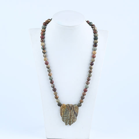 Natural Multi-Color Picasso Jasper Carve Butterfly Necklace