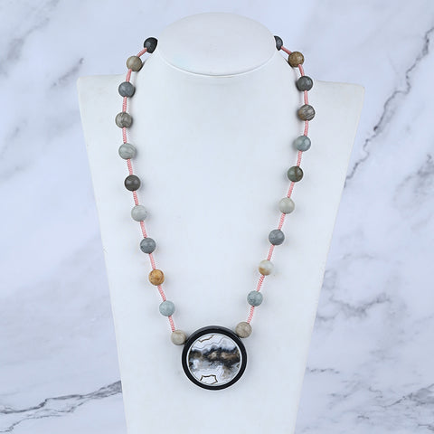 Natural Ocean Jasper, Obsidian Gemstone Necklace, Handmade Jewelry, 1 Strand, 20 inch, 42g