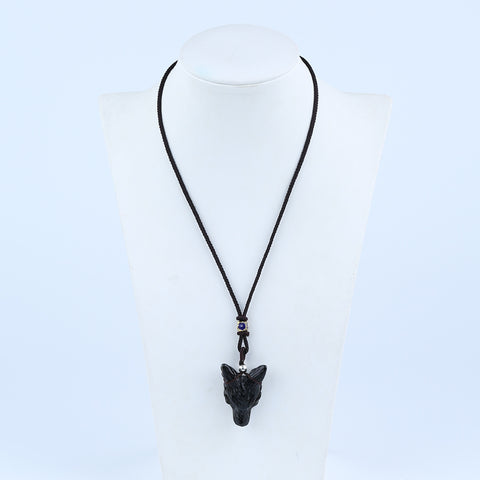 35mm Obsidian Wolf Head Pendant With 925 Sterling Silver Accessory